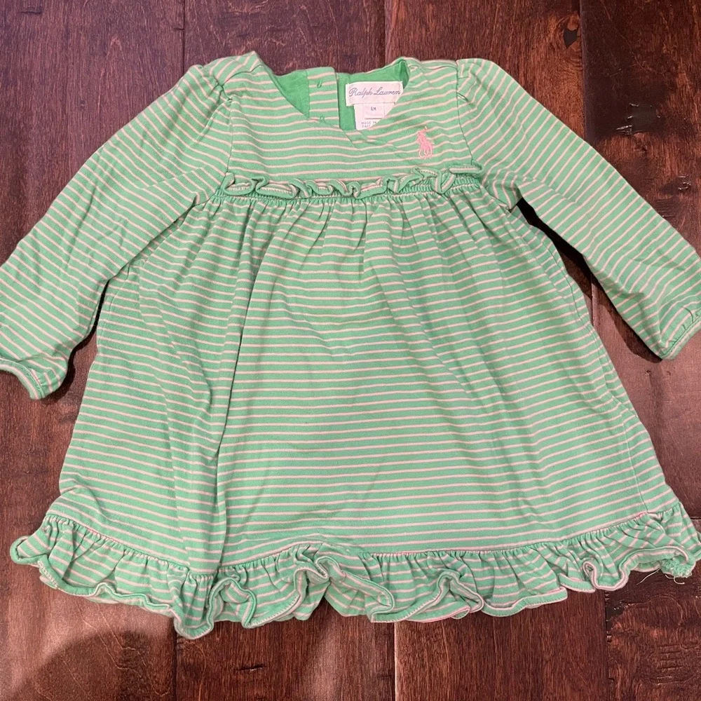 Ralph Lauren Baby Girl Dress Pink and Green Stripe size 6 months - Picture 1 of 5